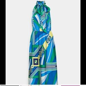 Lauren Ralph Lauren Mockneck A-Line Maxi Dress Sleeveless Elegant Holiday Chic